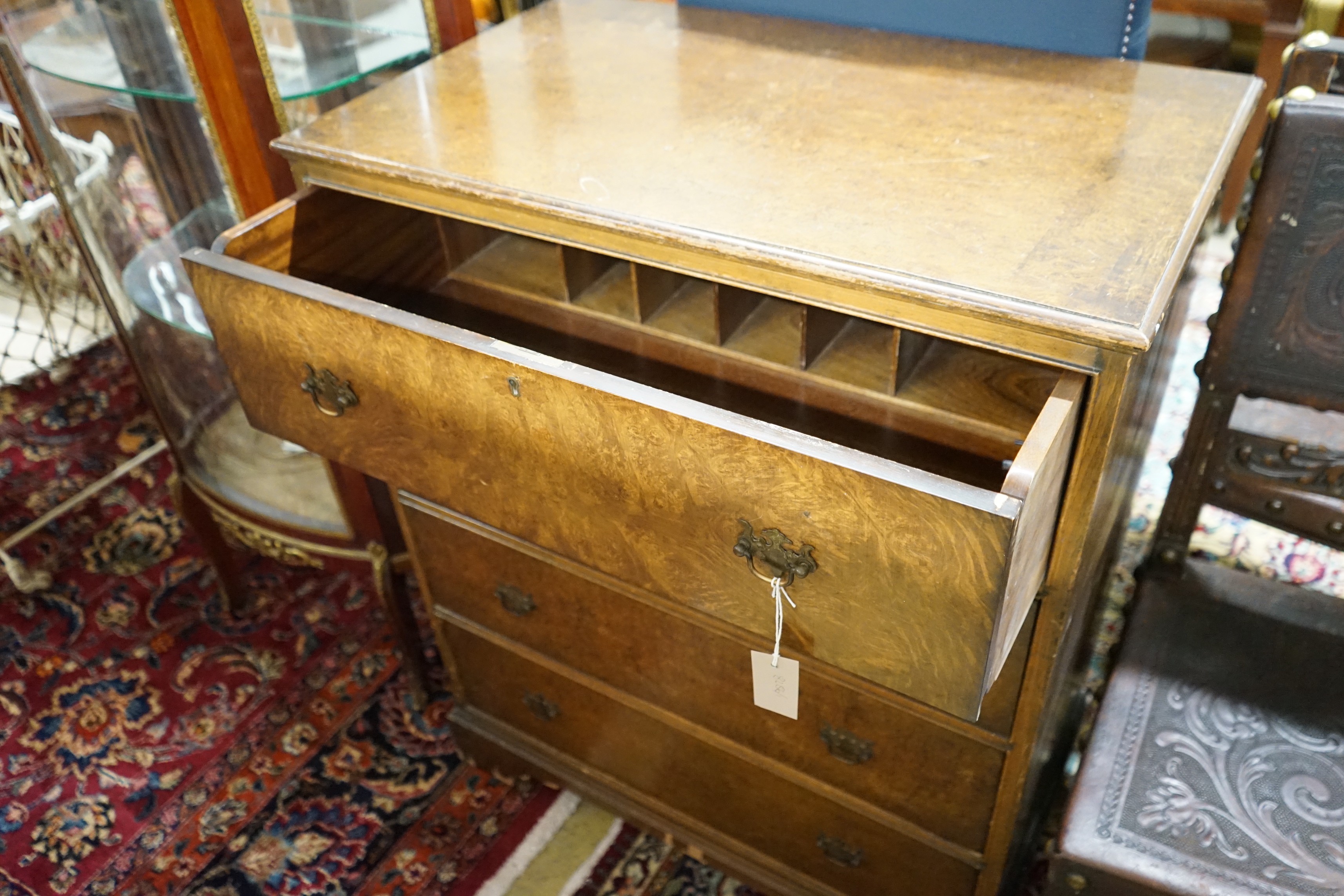 A George I style walnut secretaire chest, width 78cm, depth 47cm, height 99cm